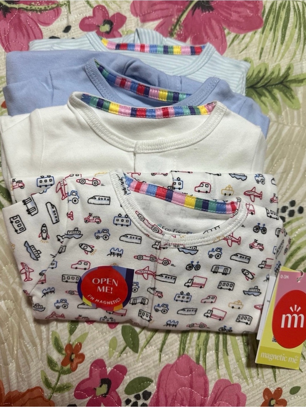 Magnetic Me Baby Toddler Pajama Set - White, Light Blue & Multi Print 0-3 Months